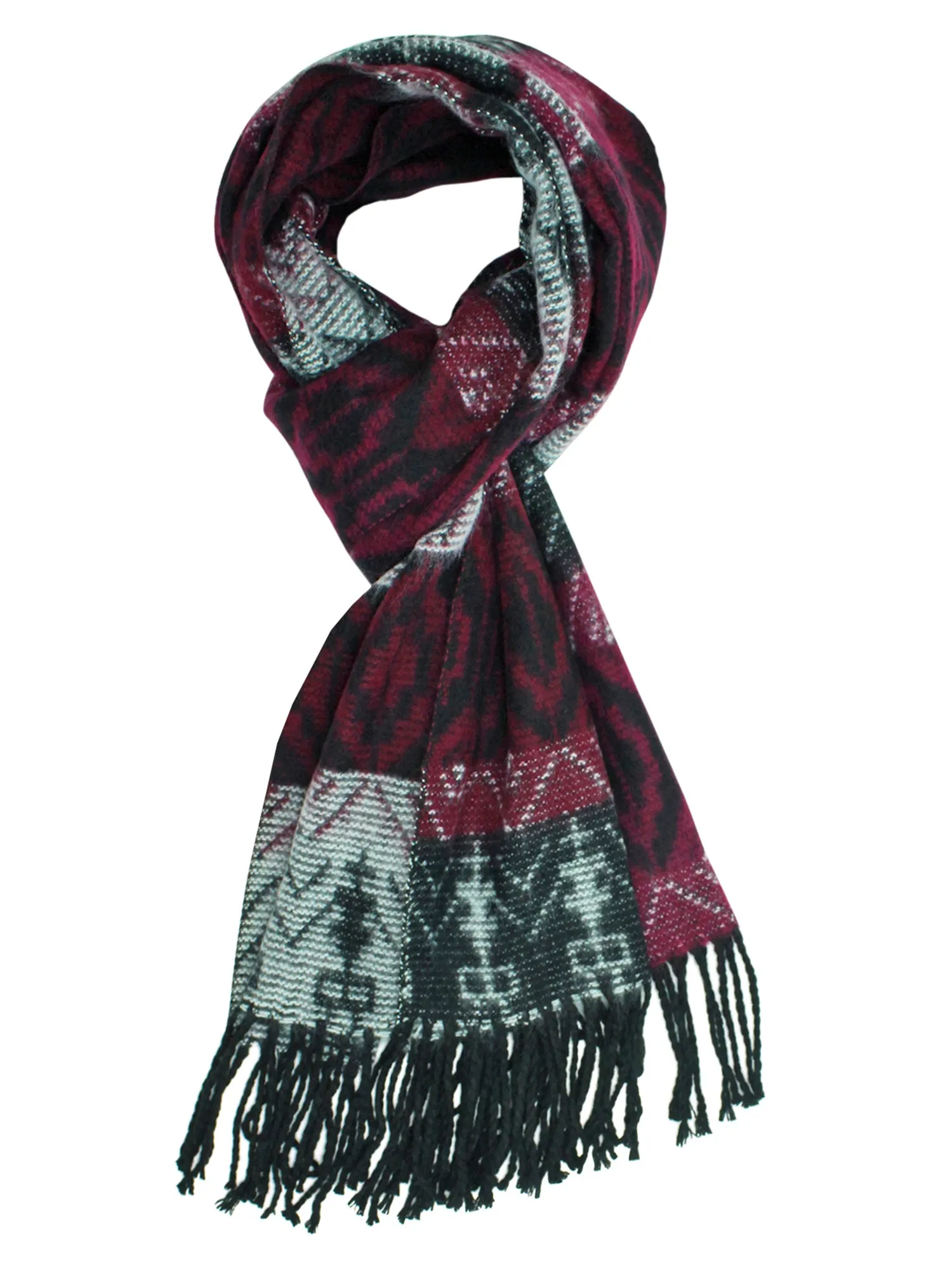 Tribal Print Cashmere Feel Unisex Scarf With Fringe