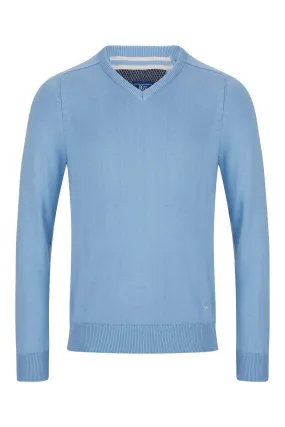 V Neck Cotton Knitwear - Blue