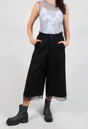 Wide Leg Mesh Hem Trousers in Nero