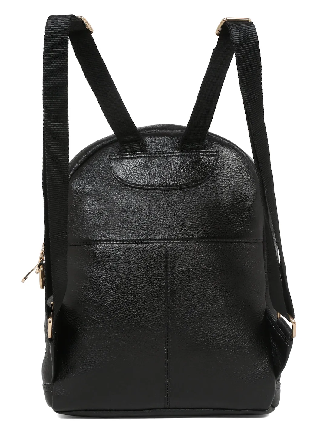 Women Black Texture Leather Backpack