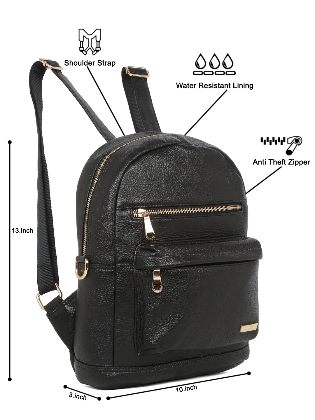 Women Black Texture Leather Backpack