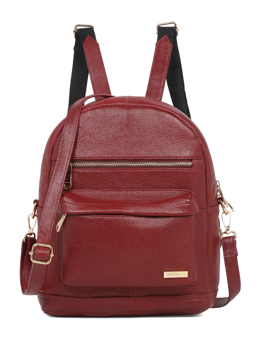 Women Red Texture Leather Backpack