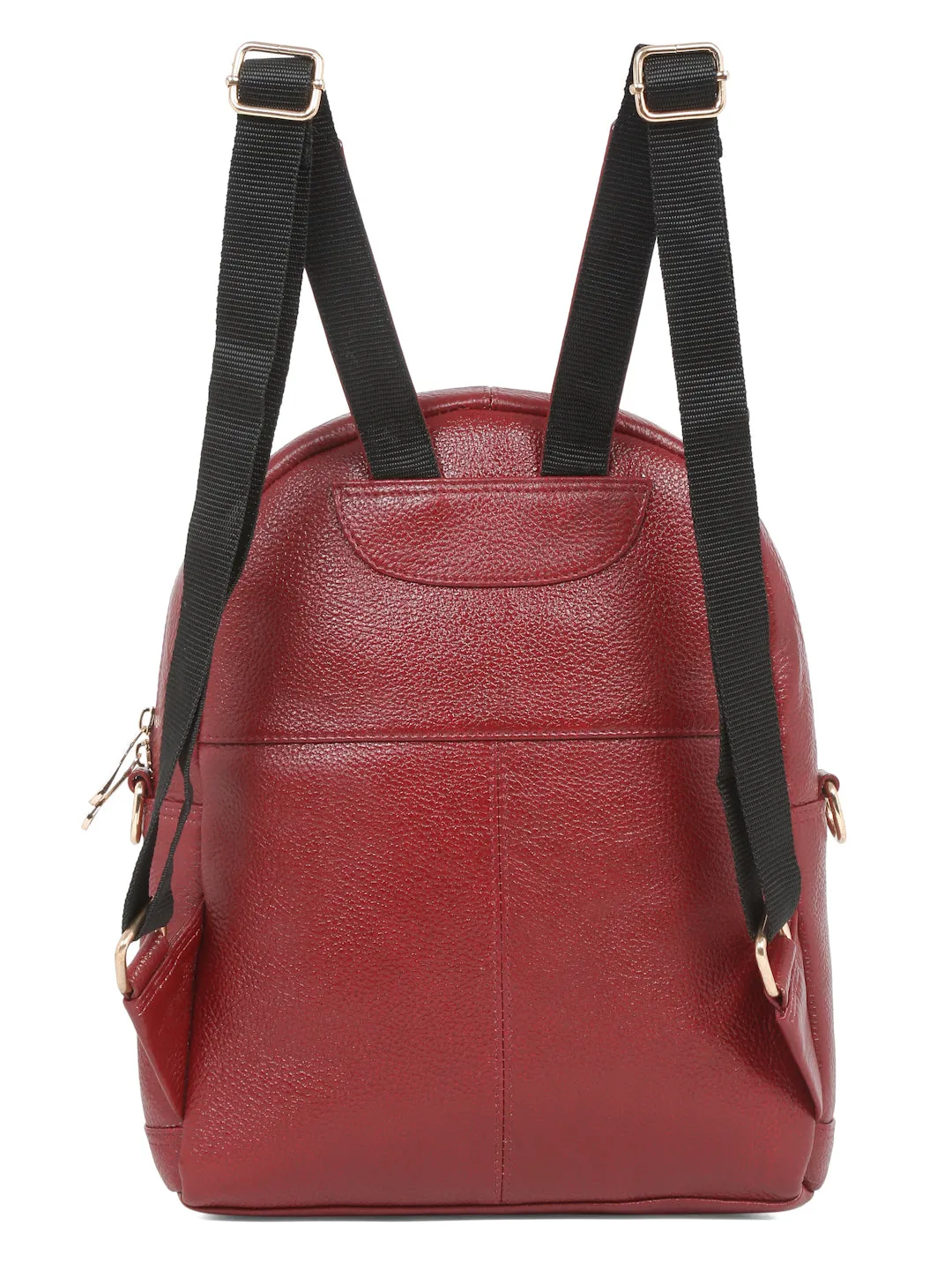 Women Red Texture Leather Backpack