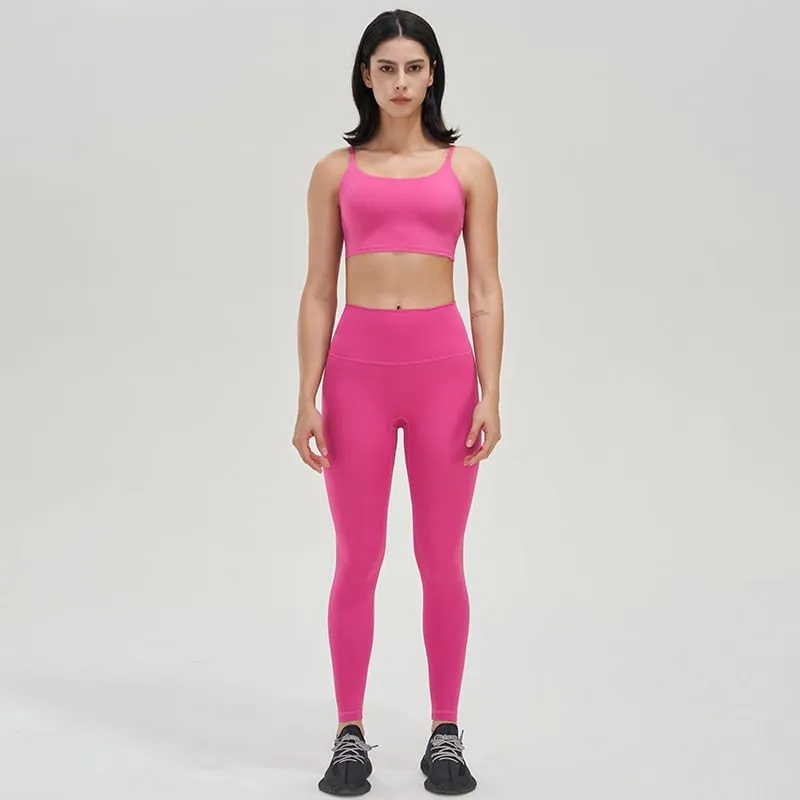 Women's Breathable Elastic Bra Tracksuit 2Pcs Yoga Gym Fitness Sportswear