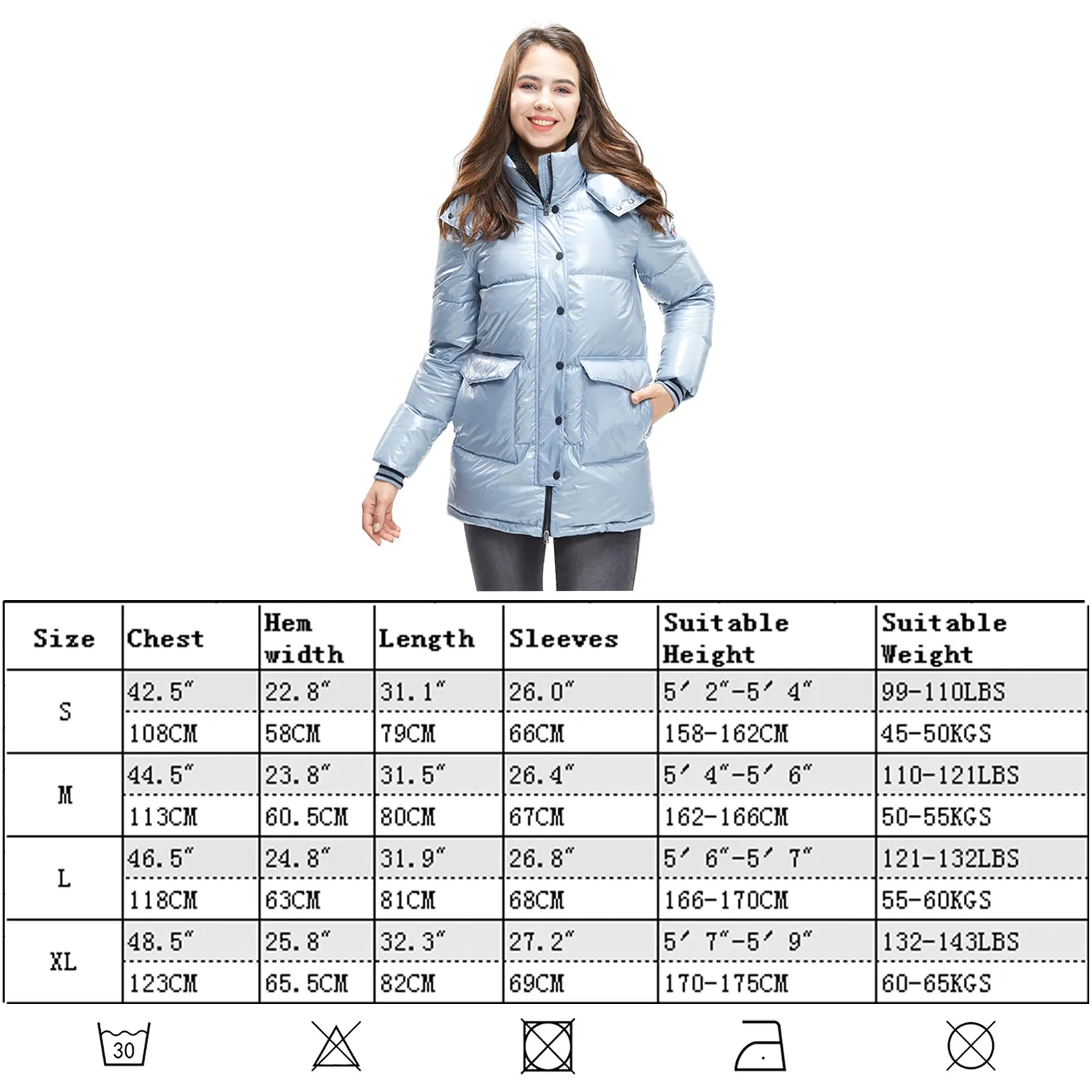 Womens Goose Down Jacket Glossy Parka Hooded Winter Windbreaker