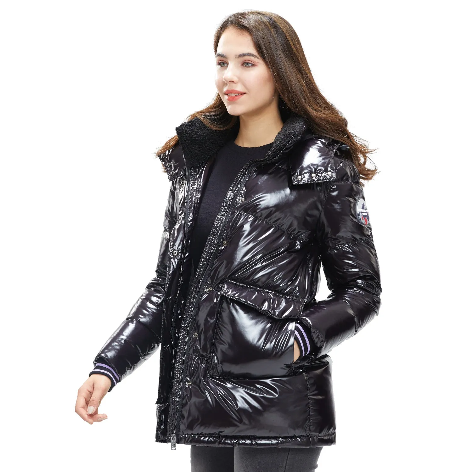 Womens Goose Down Jacket Glossy Parka Hooded Winter Windbreaker