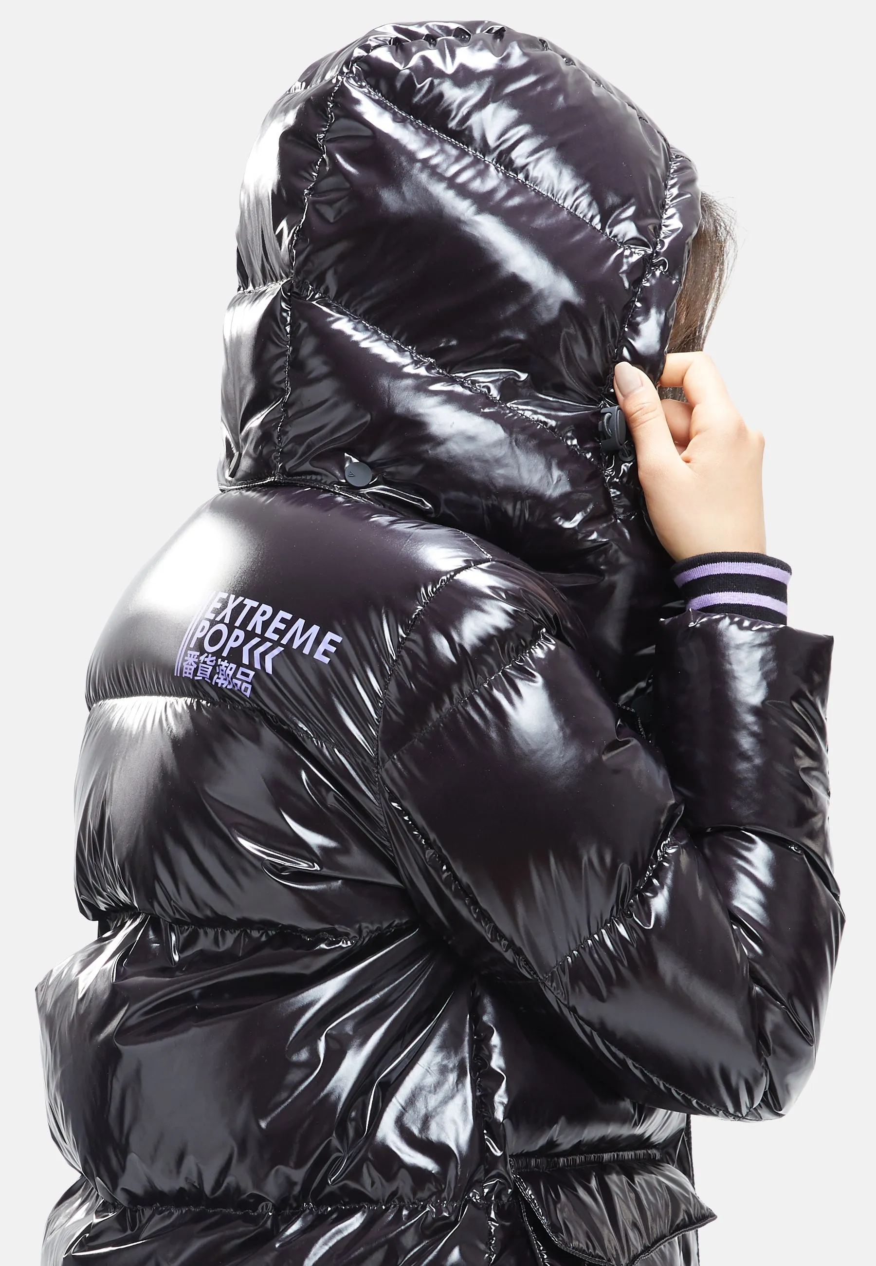 Womens Goose Down Jacket Glossy Parka Hooded Winter Windbreaker