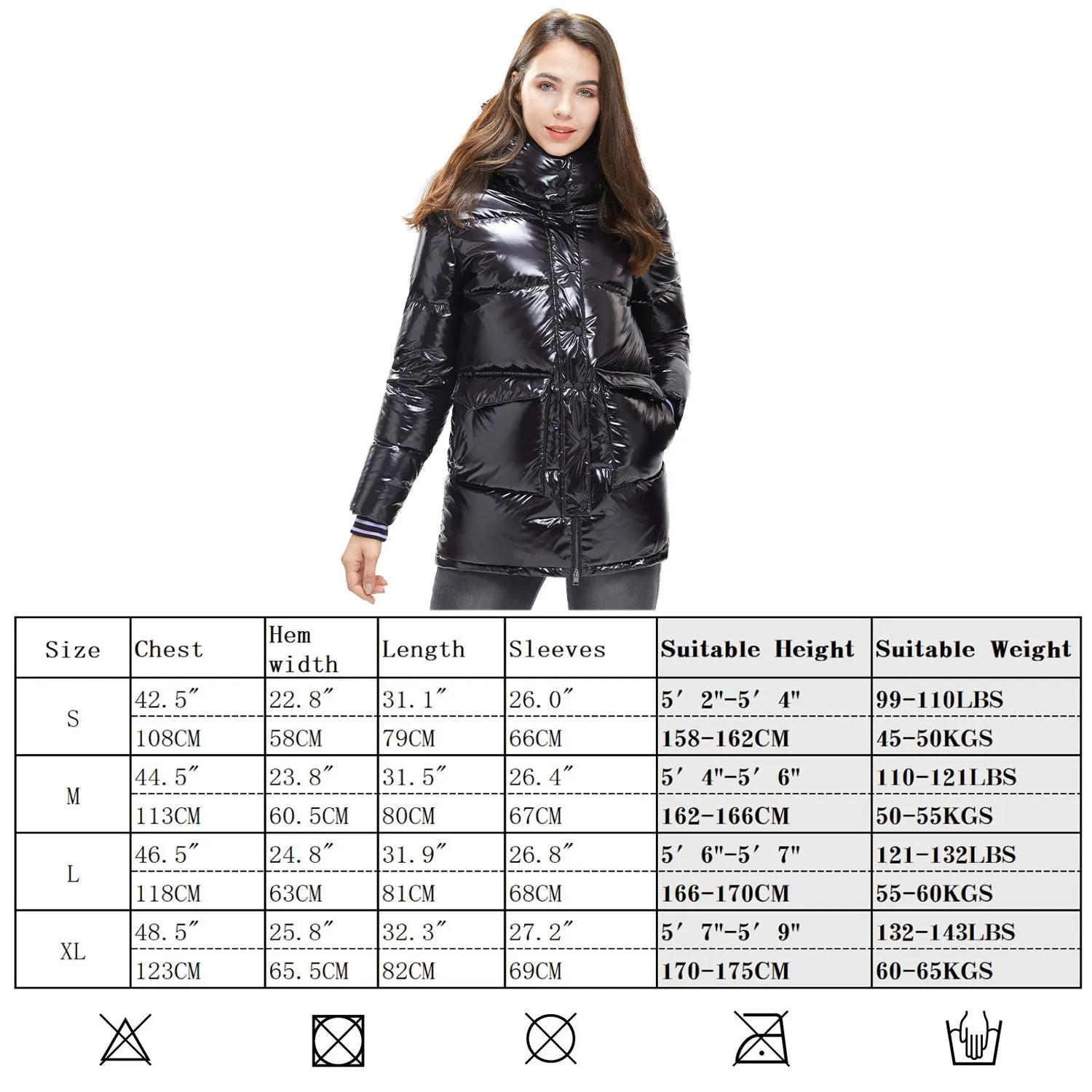 Womens Goose Down Jacket Glossy Parka Hooded Winter Windbreaker