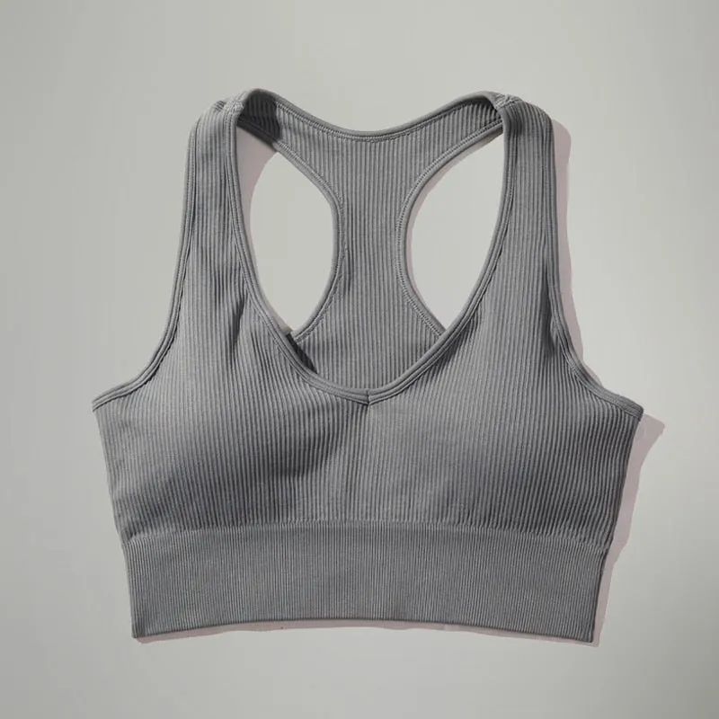 Women's Summer Gray Seamless Sports Workout Sleeveless Yoga Bra Top