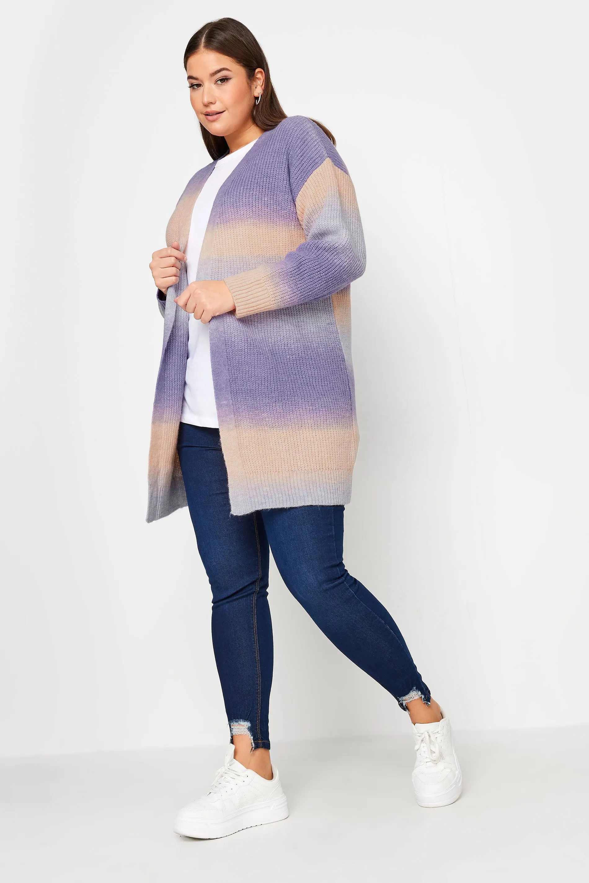 YOURS LUXURY Curve Purple Ombre Stripe Print Knitted Cardigan