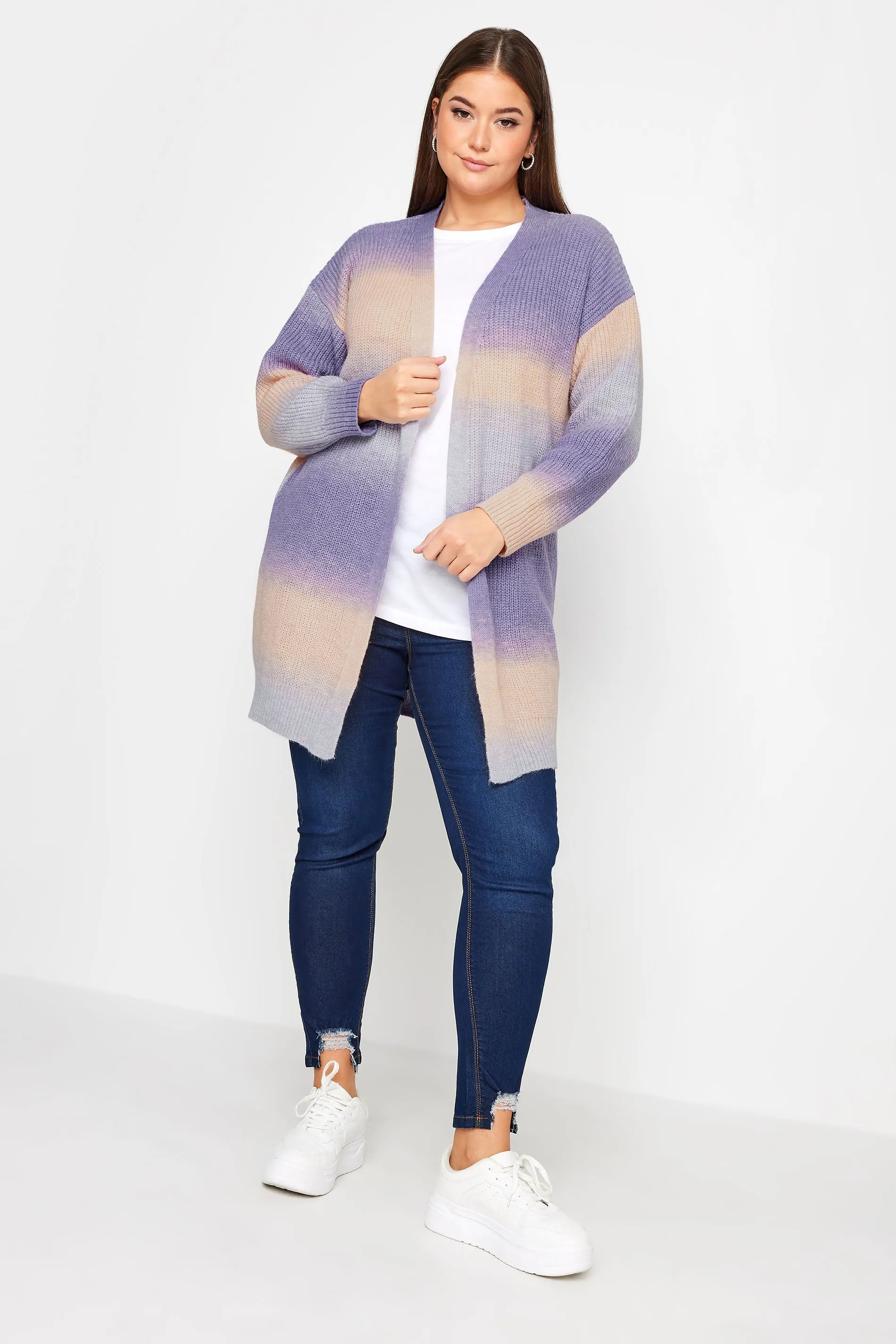 YOURS LUXURY Curve Purple Ombre Stripe Print Knitted Cardigan