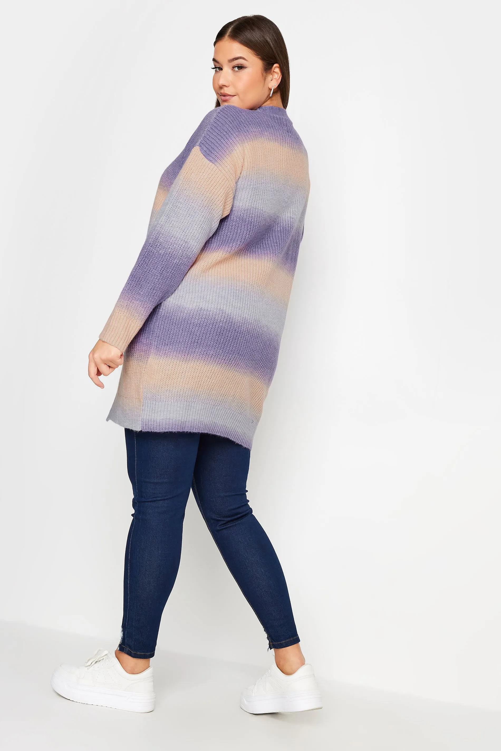 YOURS LUXURY Curve Purple Ombre Stripe Print Knitted Cardigan