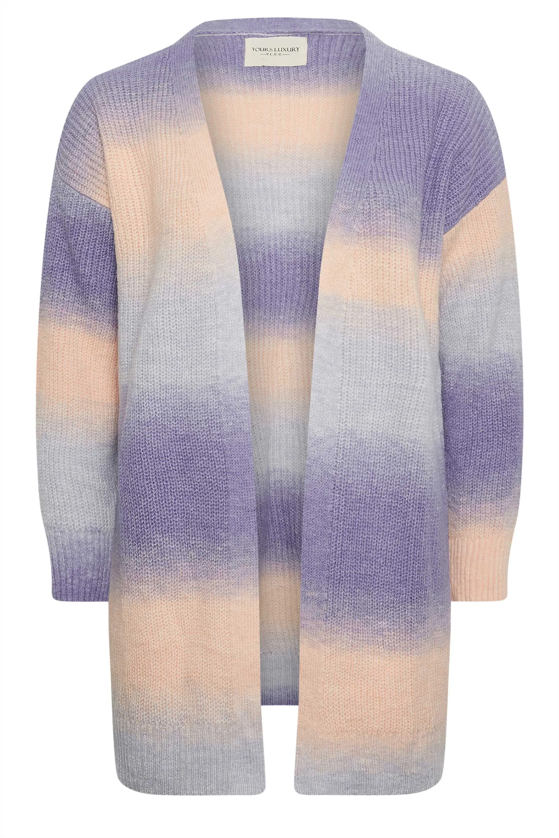 YOURS LUXURY Curve Purple Ombre Stripe Print Knitted Cardigan