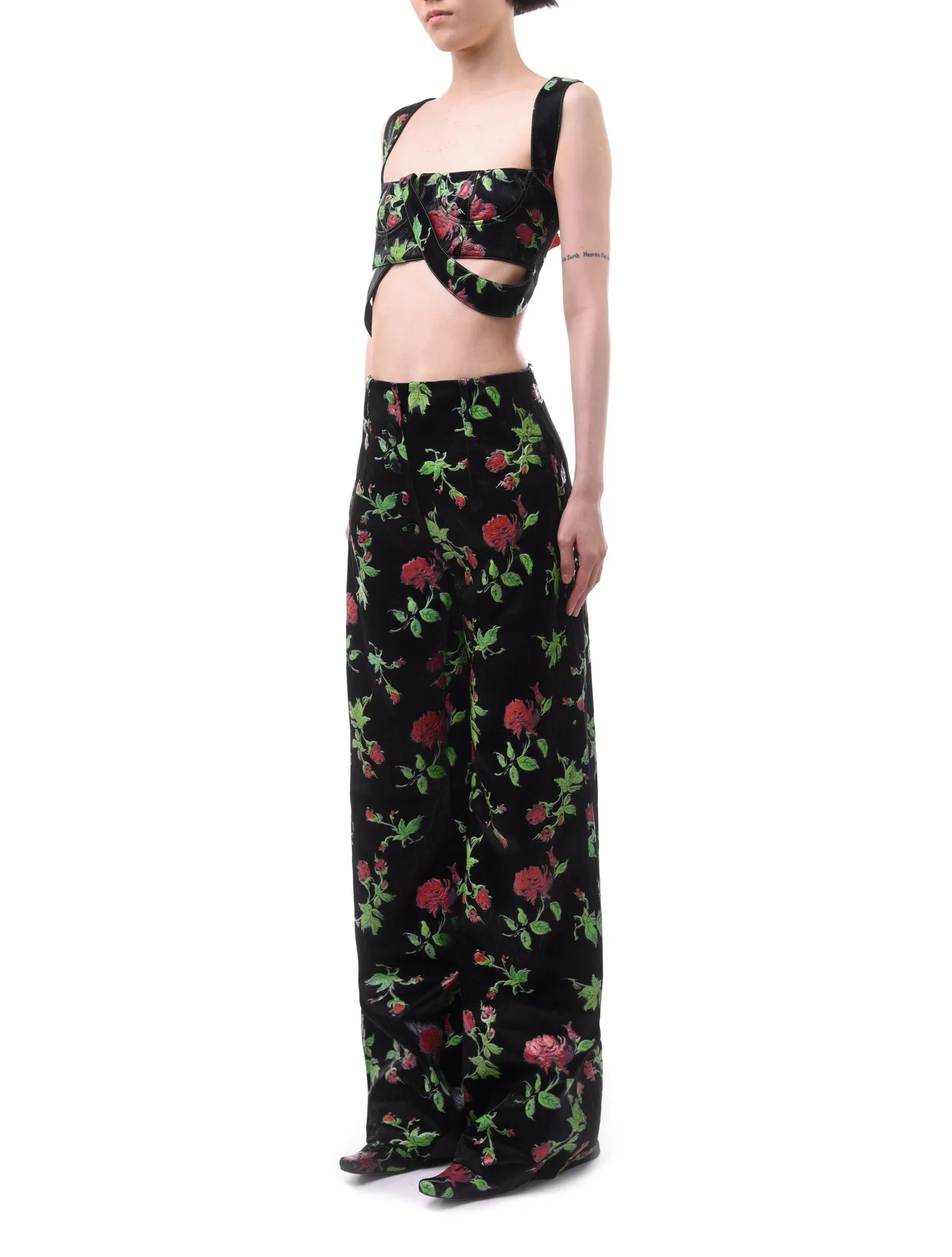 Yuhan Wang Rose Printed Wide Leg Trousers