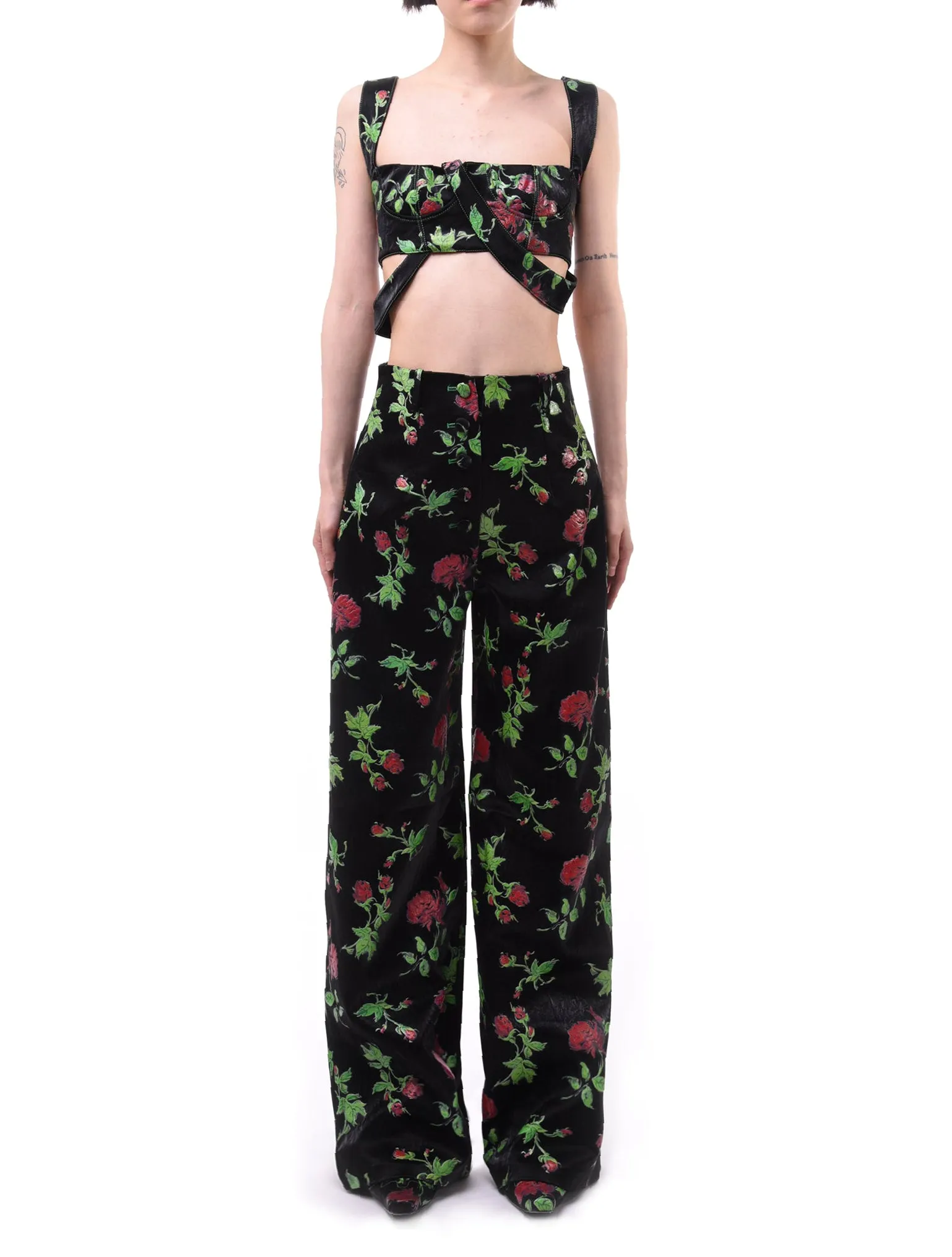 Yuhan Wang Rose Printed Wide Leg Trousers